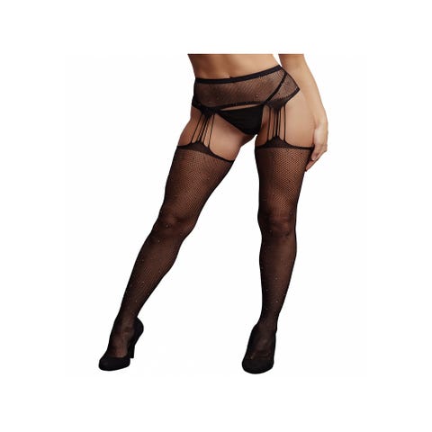 Collant Porte-Jarretelles Résille & Strass Noir
