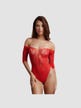 Body Ouvert DES034 Dentelle Florale & Strass Rouge