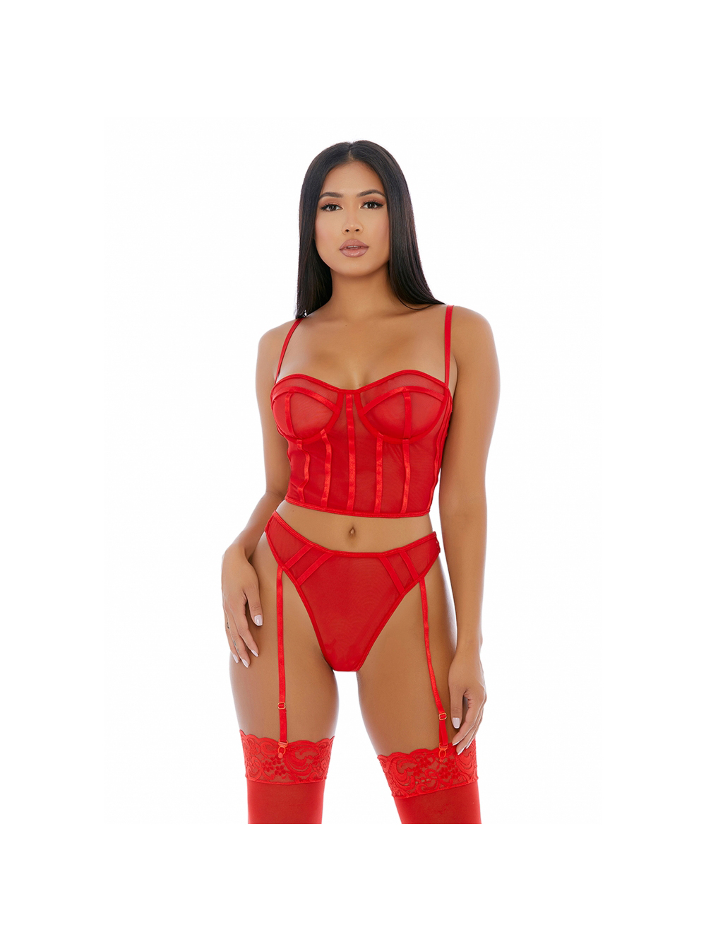Ensemble 2 Pièces Sheer Intimacy Mesh Bustier Rouge main product photo