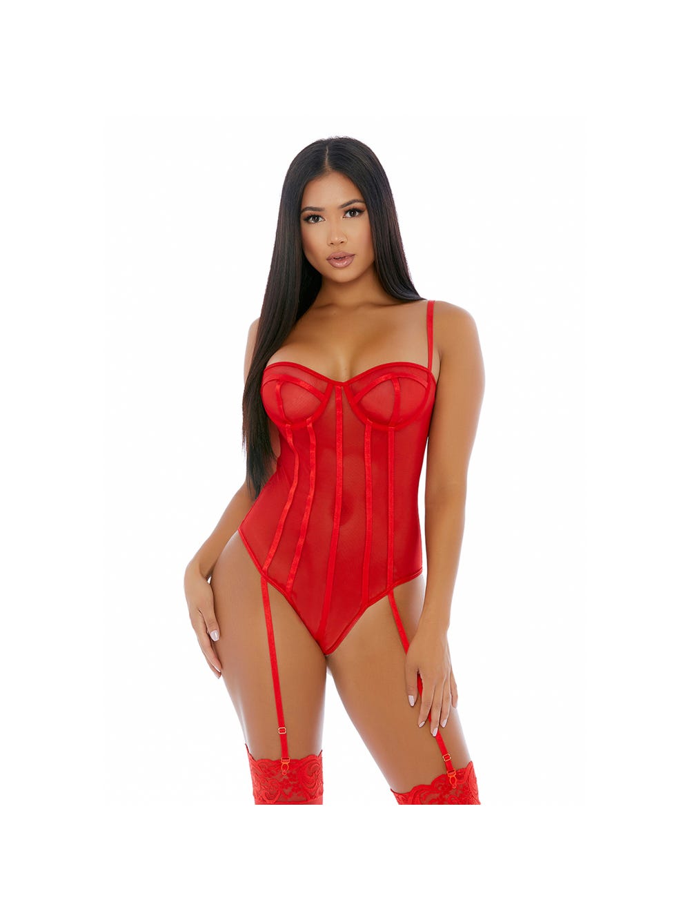 Body Jarretelles Sheer Up Mesh Rouge main product photo
