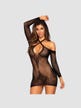 Robe 86956 Col Croisé Résille & Motifs Floraux Noire