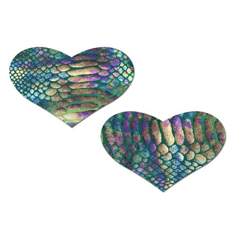 Caches-Tétons Coeur Peau de Serpent Verts