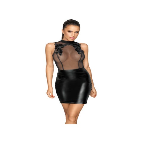 Robe Fuselée Wetlook & Broderies Noire