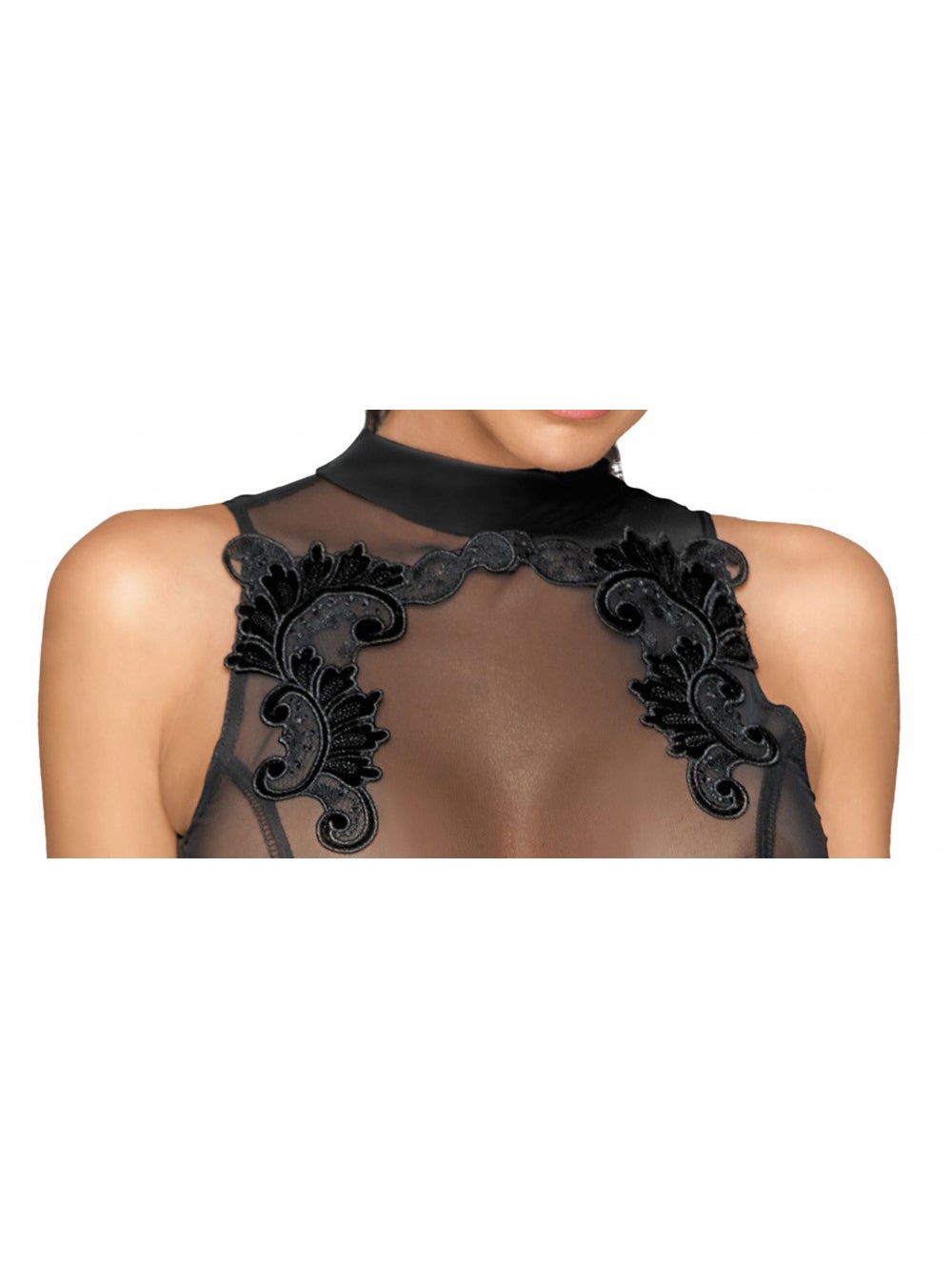 Robe Fuselée Wetlook & Broderies Noire