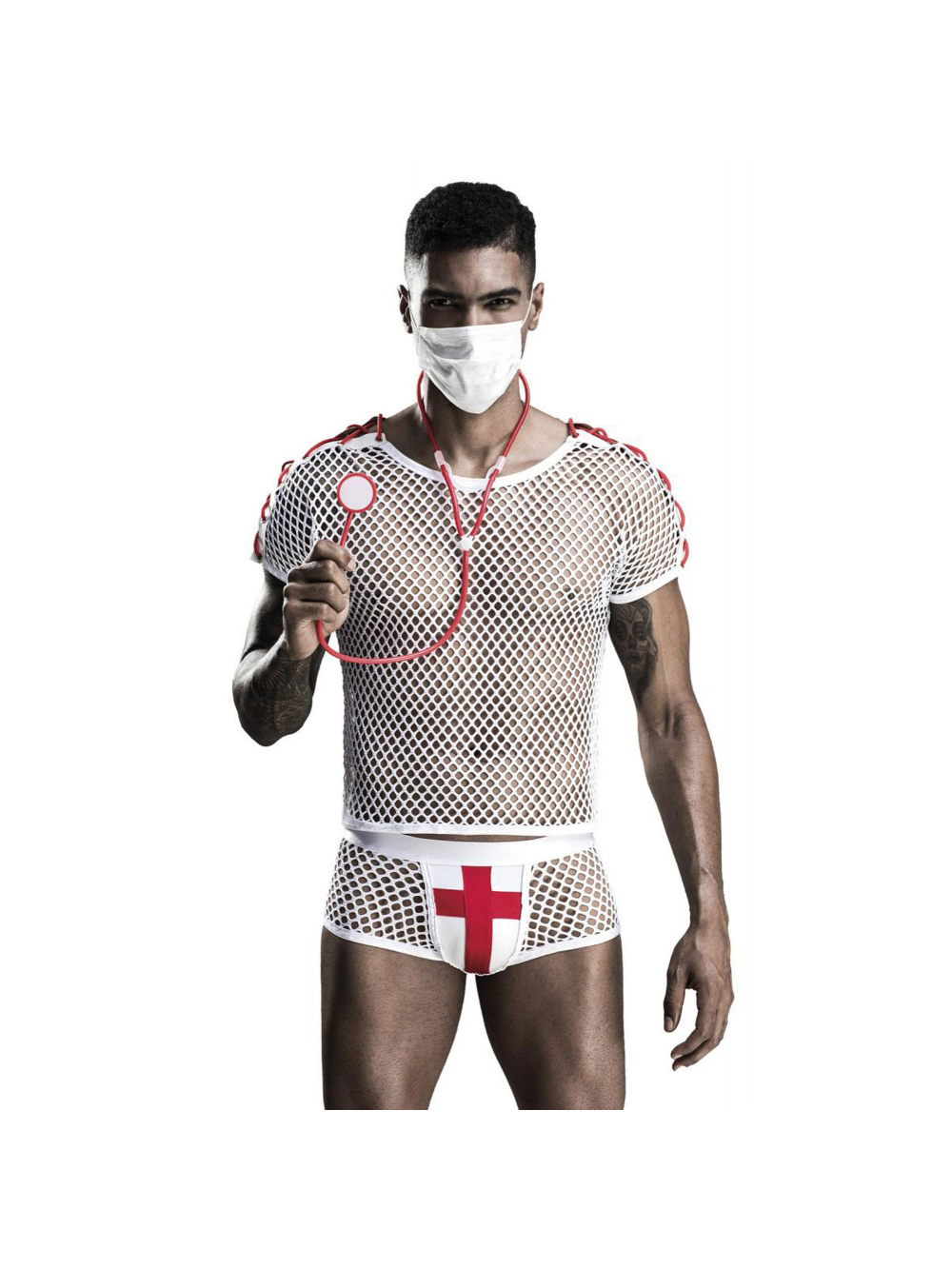 Costume Docteur Sexy Résille Blanc & Rouge