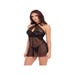 Nuisette Col Croisé Résille & Dentelle Noire