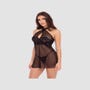 Nuisette Col Croisé Résille & Dentelle Noire