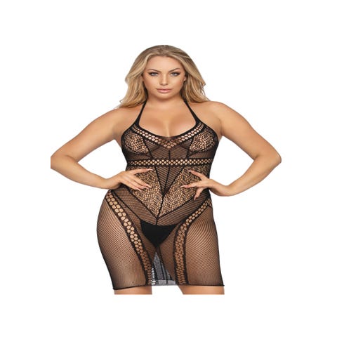Robe 86962 Résille à Motifs Noire