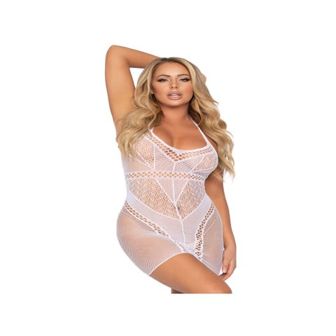 Robe 86962 Résille à Motifs Blanche