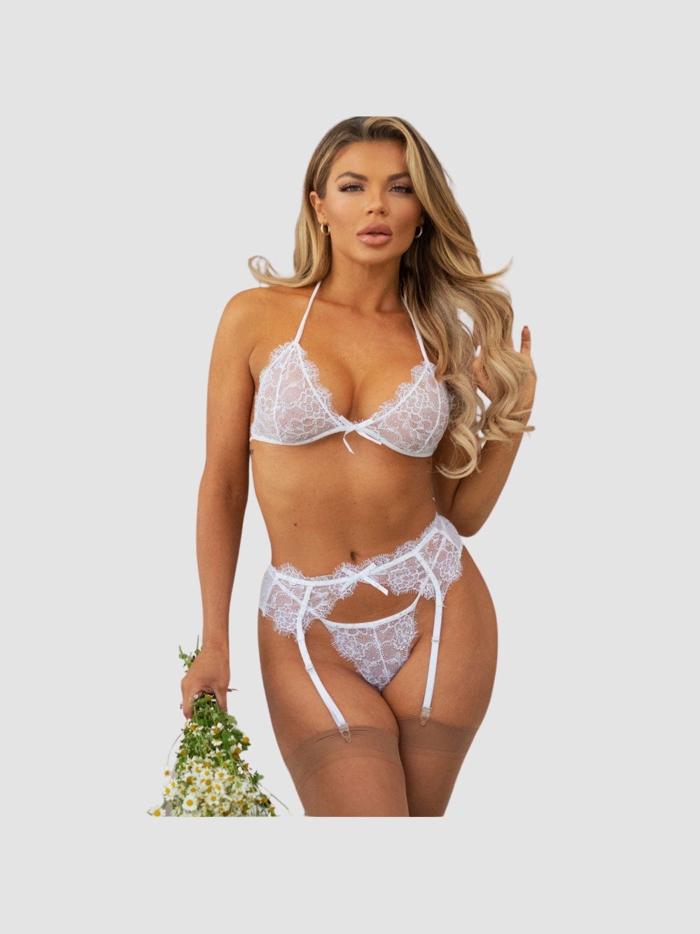 Ensemble 3 Pièces 81627 Dentelle & Strass Blanc