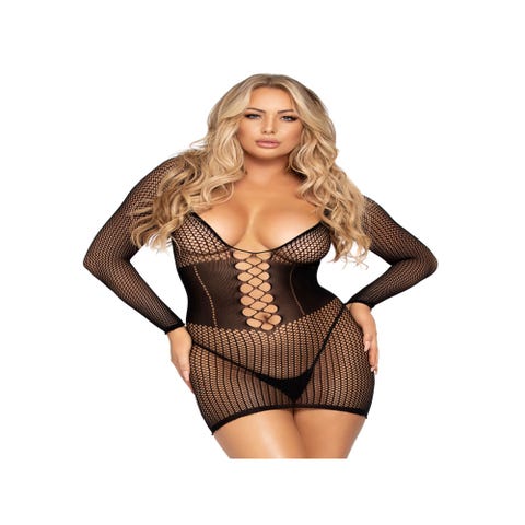 Robe 86960 Résille Effet Corset Noire
