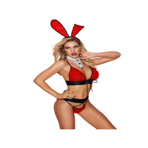 Costume 4 Pièces Lapine Sexy Rouge & Noir