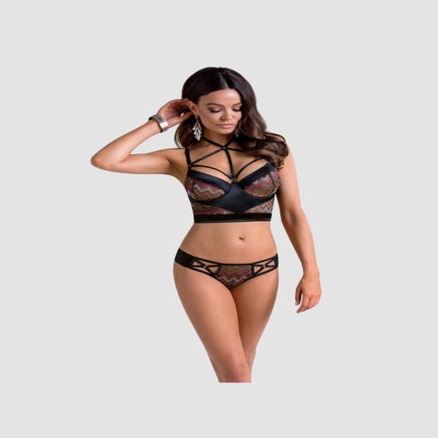 Ensemble 2 Pièces Semi-Corset Lagerta Noir & Marron