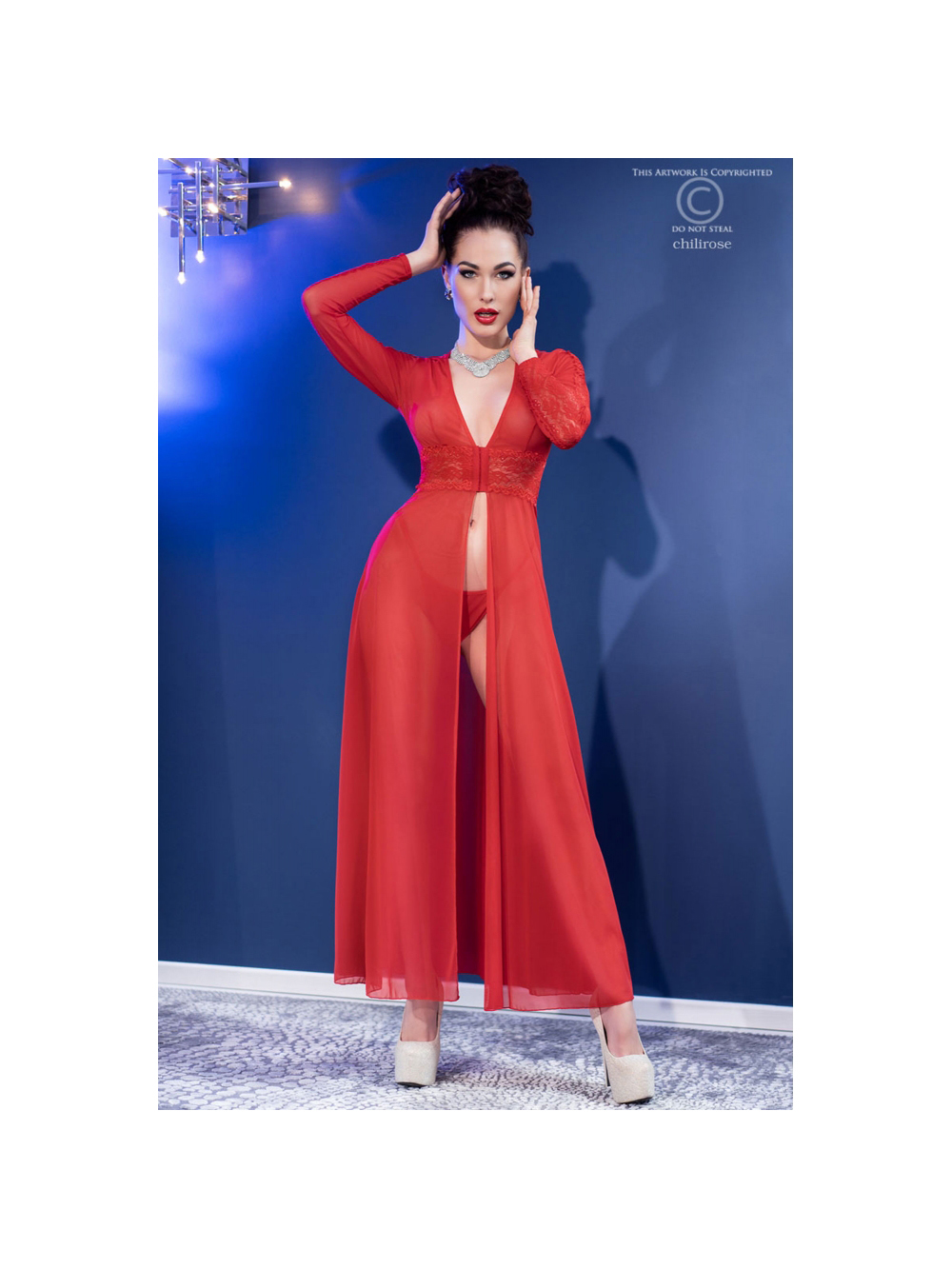 Robe Longue Transparente CR4421 Rouge