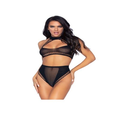 Ensemble 2 Pièces 81632 Top & String Résille Noir
