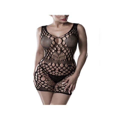 Robe Mini 20006 Romantic Résille Large Noire