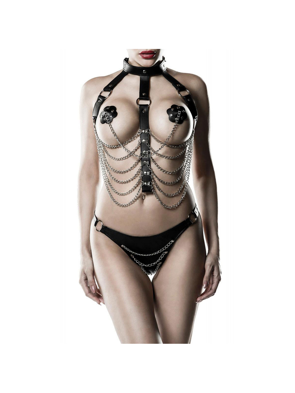 Ensemble 3 Pièces Cuir & Chaines 14503 Devote Noir