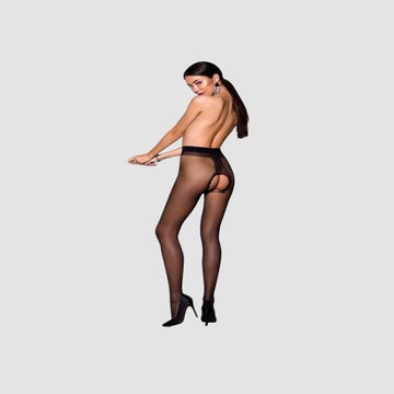 Collant Ouvert Voile Fin TI007 Noir