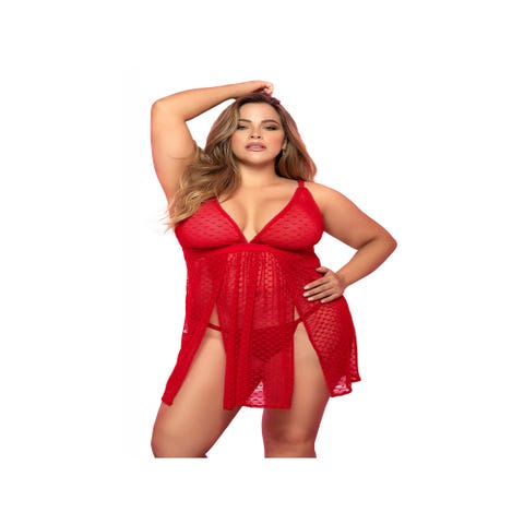 Nuisette Babydoll Fendue 7353 Coeurs Rouge GT