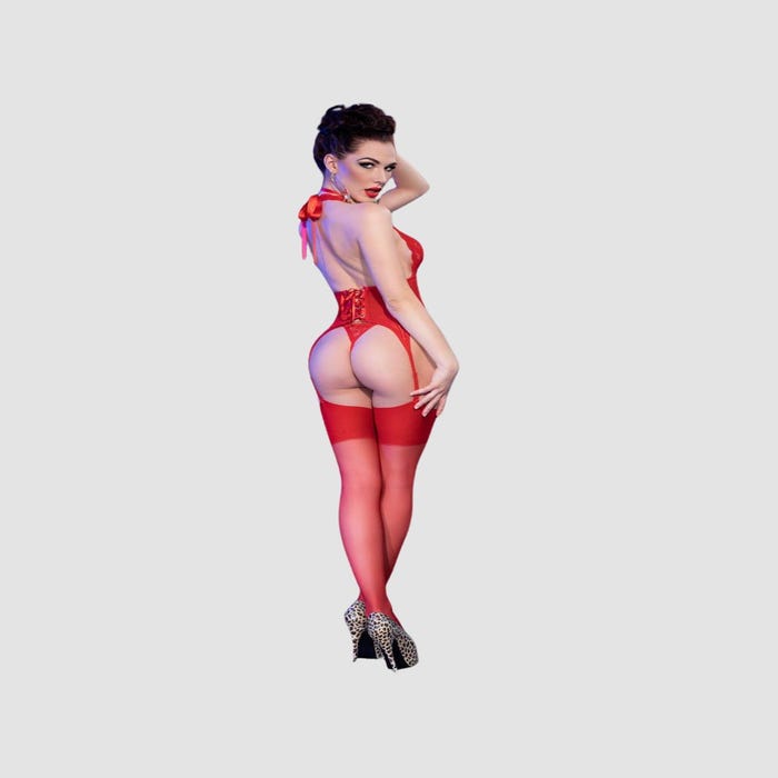 Guêpière CR4419 Dentelle & Laçage Rouge