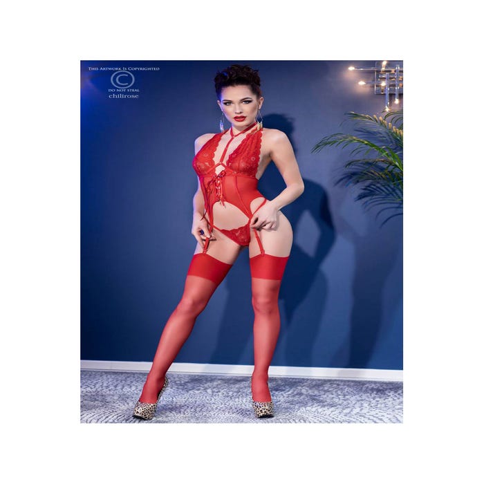 Guêpière CR4419 Dentelle & Laçage Rouge