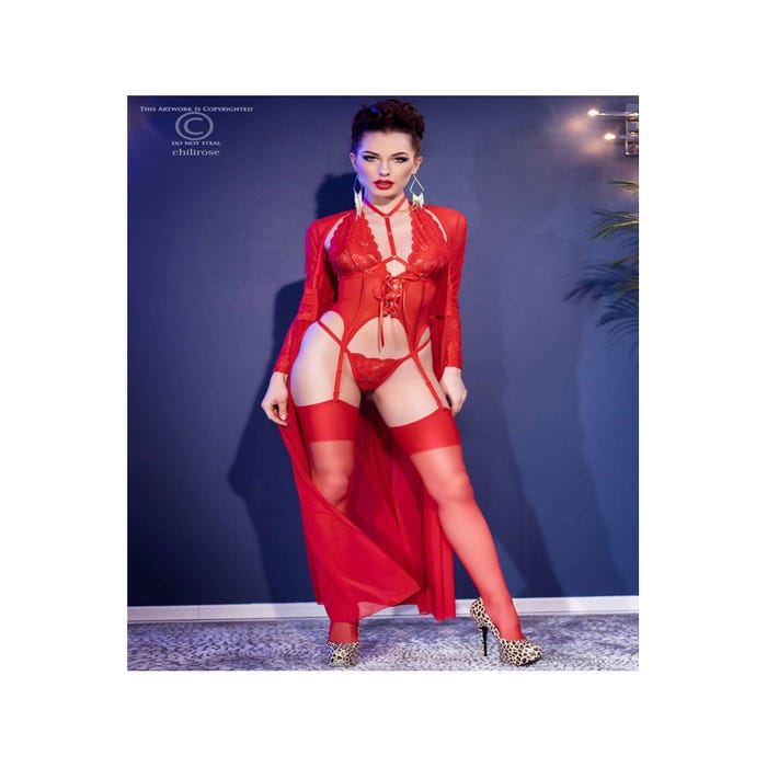 Guêpière CR4419 Dentelle & Laçage Rouge