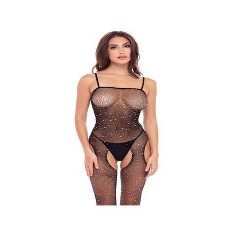 Combinaison Porte-Jarretelles Résille & Strass Noire