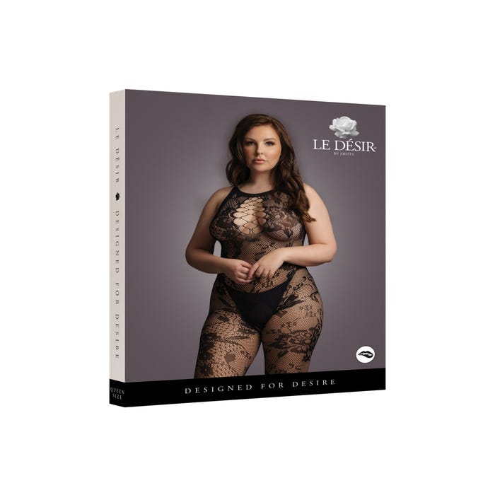 Combinaison Ouverte Dentelle Florale Noire GT