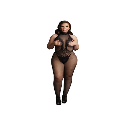 Combinaison Ouverte DES026 Dentelle Col Montant Noire GT