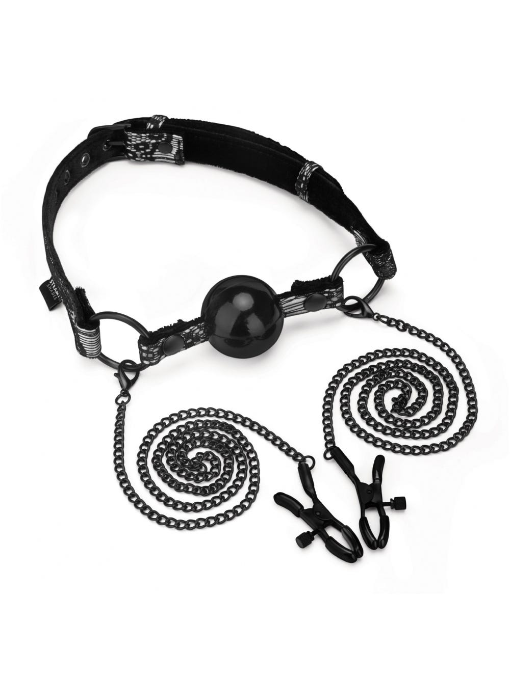 Bâillon boule et pinces à tétons Nipple Clamps main product photo