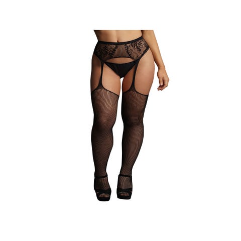 Collant Porte-Jarretelles DES051 Résille Noir