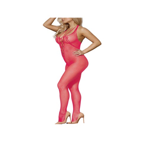 Combinaison Ouverte Moulante Résille Rose