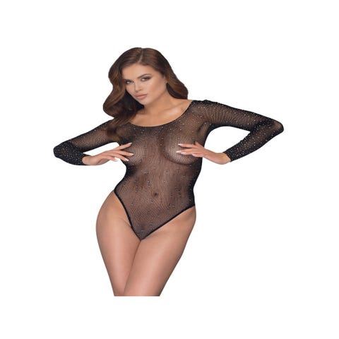 Body Manches Longues Résille & Strass Noir