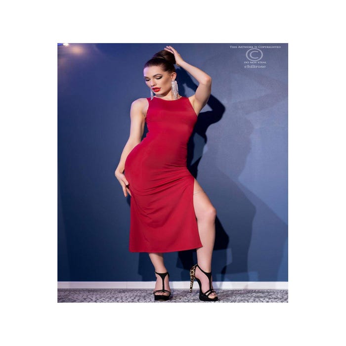 Robe Longue Ajourée CR4441 Rouge