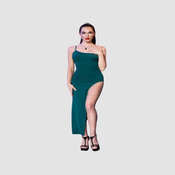 Robe Longue Asymétrique CR4443 Verte