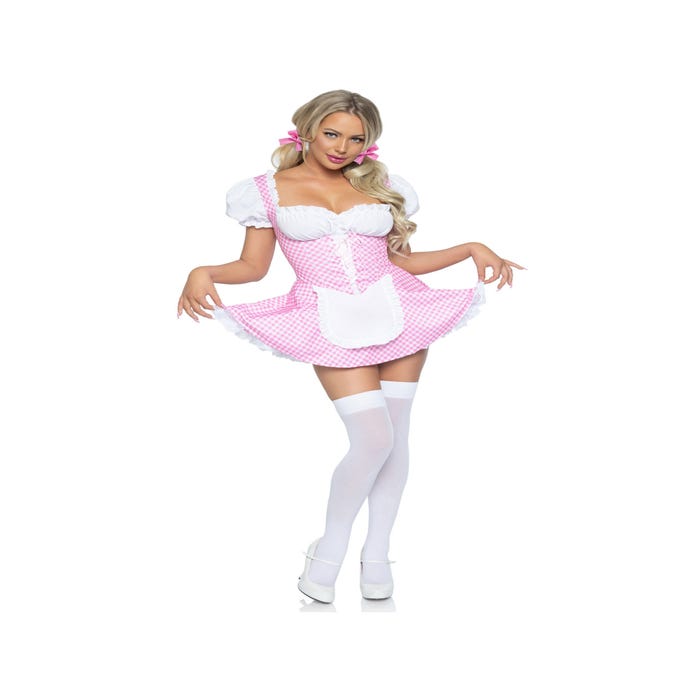 Robe Paysanne 86987 Motifs Vichy Blanche & Rose