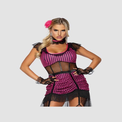 Costume 3 Pièces Saloon Western 86923 Rose & Noir