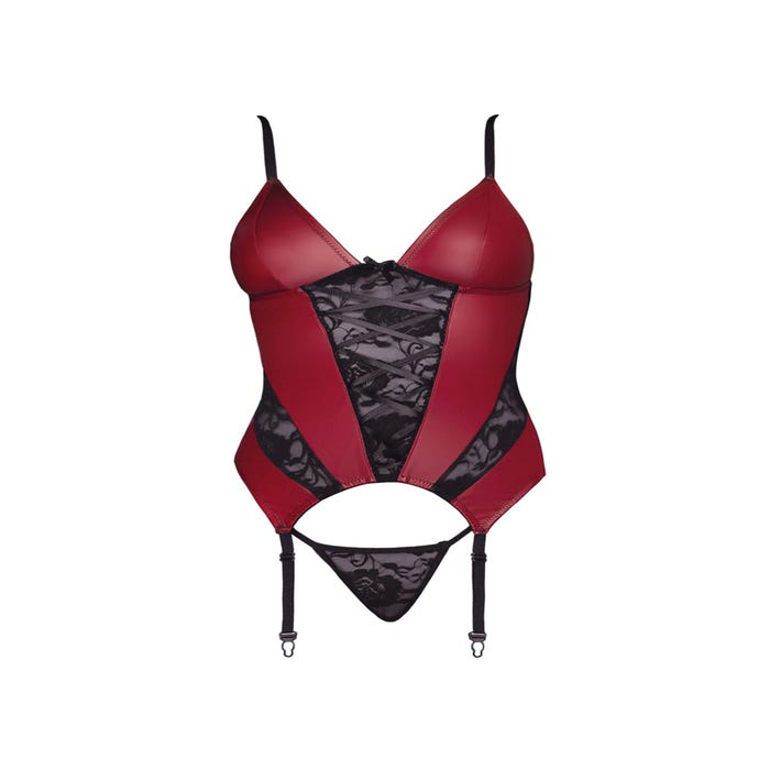 Guêpière Effet Cuir, Dentelle Rouge & Noire