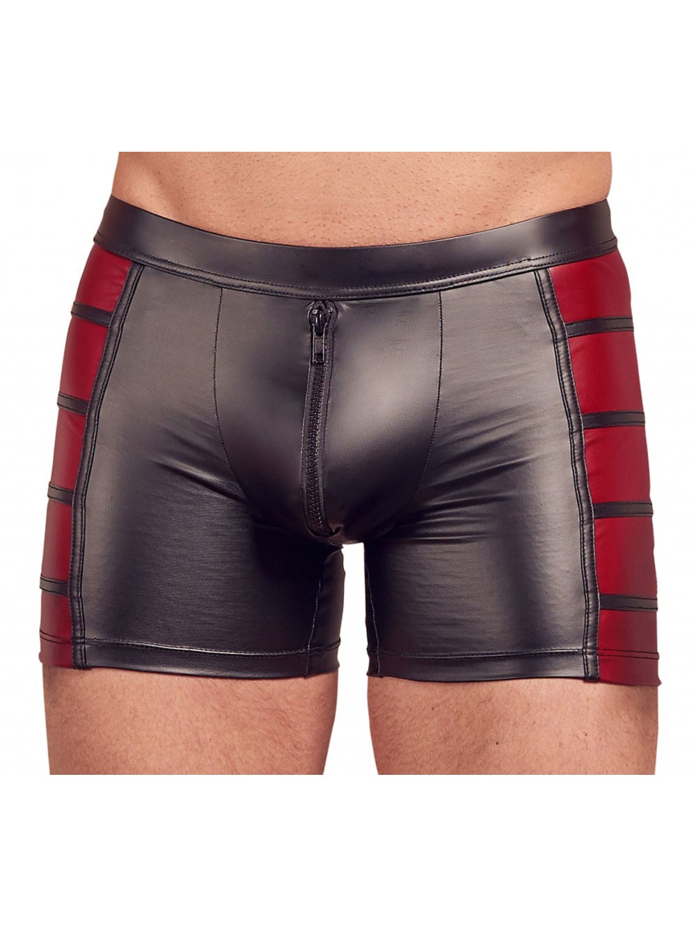 Boxer Effet Cuir, Fermeture Eclair Noir & Rouge 3