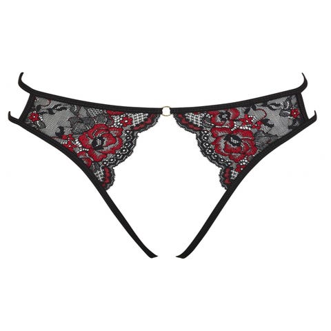 Culotte Ouverte Lanières, Dentelle Noire & Rouge