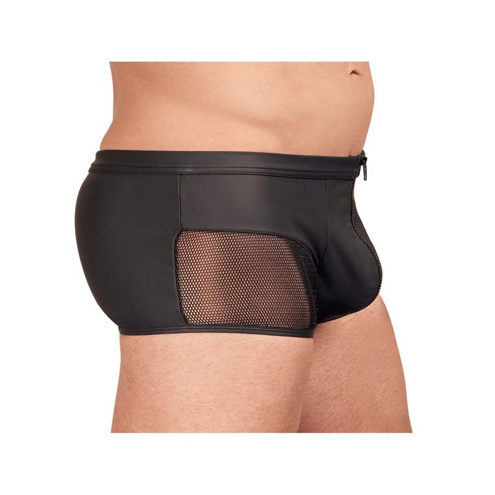 Boxer Effet Cuir Mat, Résille & Zip Noir