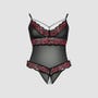 Body Maille Transparente, Lanières, Dentelle Noir & Rose
