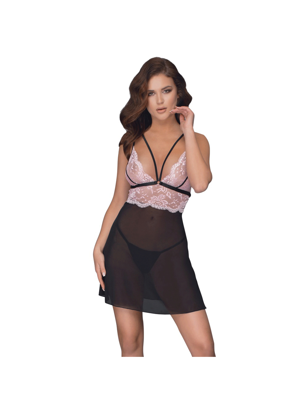 Nuisette Dentelle, Maille Transparente Rose & Noire main product photo