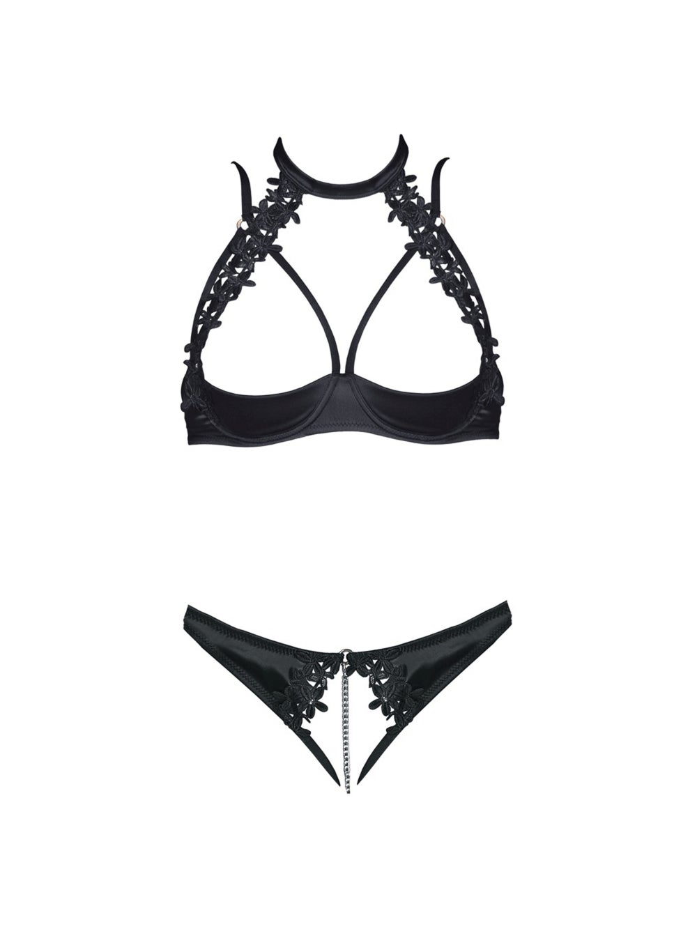 Ensemble 2 Pièces Ouvert Chaîne Stimulante, Dentelle Noir 8