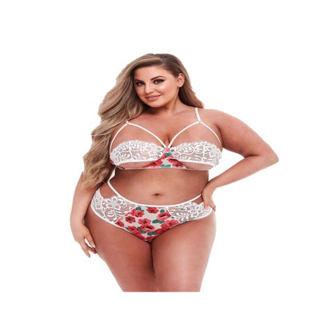 Ensemble 2 Pièces Lanières & Dentelle Motifs Floraux GT