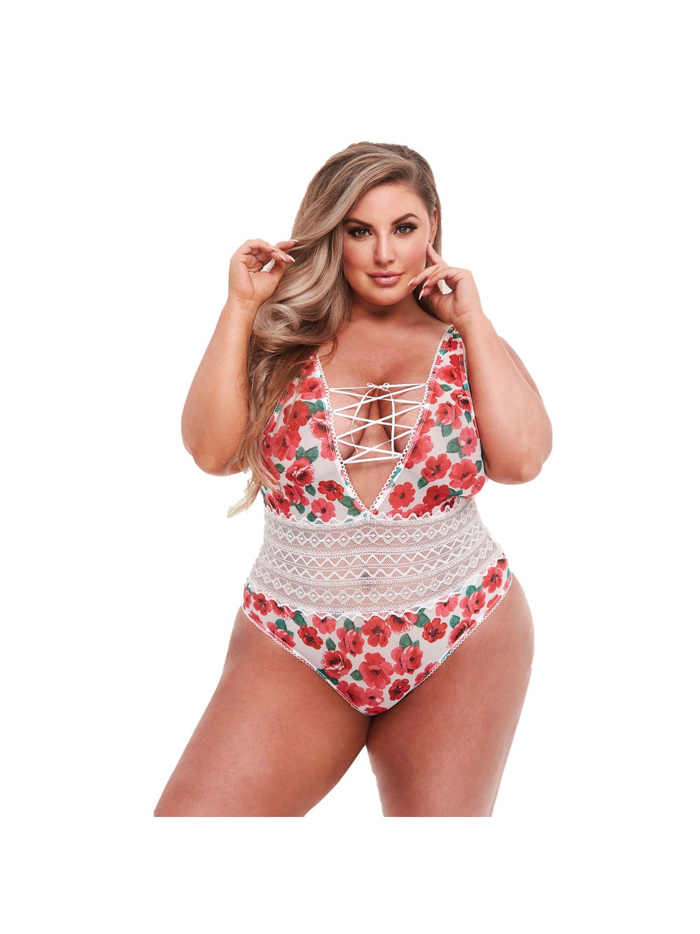 Body Motifs Floraux, Laçage Rouge & Blanc GT