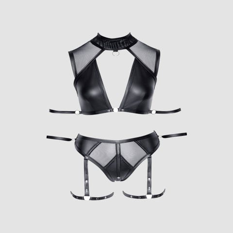 Ensemble 2 Pièces Harnais Effet Cuir Noir