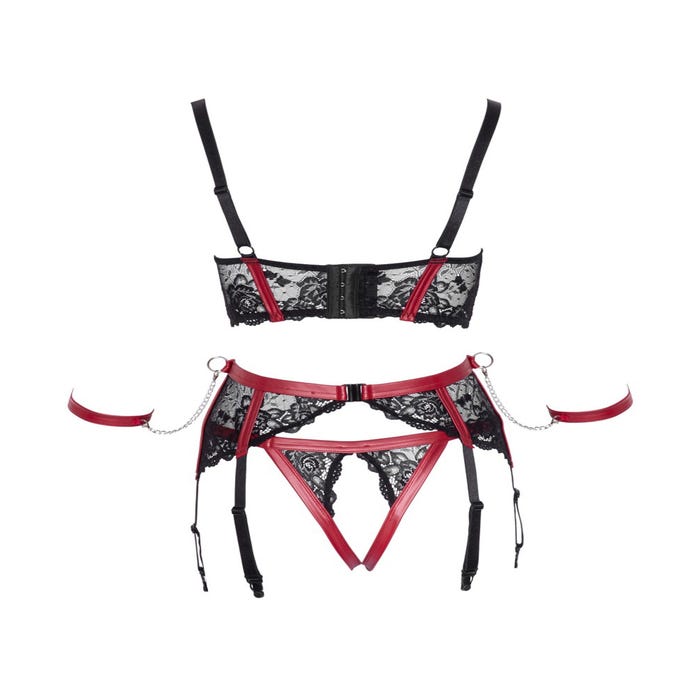 Ensemble 3 Pièces Effet Cuir & Dentelle