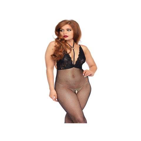 Combinaison Ouverte 89216 Résille & Dentelle Noire