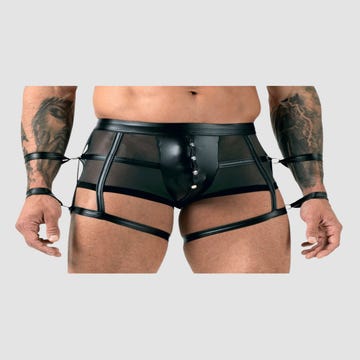 Boxer Transparent Harnais & Menottes Noir